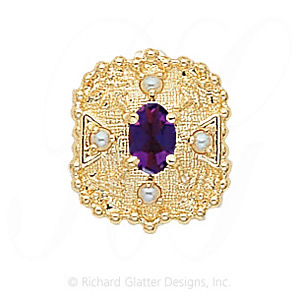 GS340 AMY/PL - 14 Karat Gold Slide with Amethyst center and Pearl accents 